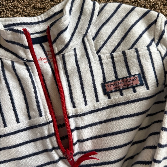 Girls small or medium vineyard vines quarter zip pullover striped navy and white - Picture 3 of 6